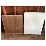 Pair of Vintage Folding Tables - Wood Grain & White Laminate Tops with Aluminum Edges