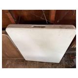 Pair of Vintage Folding Tables - Wood Grain & White Laminate Tops with Aluminum Edges