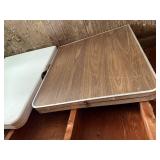 Pair of Vintage Folding Tables - Wood Grain & White Laminate Tops with Aluminum Edges