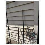Assorted Metal Garden Art - Curved Hook Stakes & Sunburst Yard Sculpture
