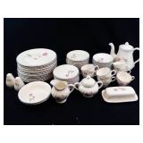 Scio Dorset Porcelain Dinnerware Set - Pink Rose on White with Platinum Trim-**NO SHIPPING**