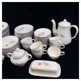 Scio Dorset Porcelain Dinnerware Set - Pink Rose on White with Platinum Trim-**NO SHIPPING**