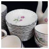 Scio Dorset Porcelain Dinnerware Set - Pink Rose on White with Platinum Trim-**NO SHIPPING**