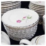 Scio Dorset Porcelain Dinnerware Set - Pink Rose on White with Platinum Trim-**NO SHIPPING**