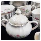 Scio Dorset Porcelain Dinnerware Set - Pink Rose on White with Platinum Trim-**NO SHIPPING**