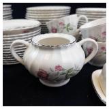 Scio Dorset Porcelain Dinnerware Set - Pink Rose on White with Platinum Trim-**NO SHIPPING**