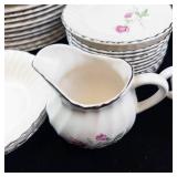 Scio Dorset Porcelain Dinnerware Set - Pink Rose on White with Platinum Trim-**NO SHIPPING**