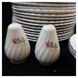 Scio Dorset Porcelain Dinnerware Set - Pink Rose on White with Platinum Trim-**NO SHIPPING**