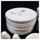 Scio Dorset Porcelain Dinnerware Set - Pink Rose on White with Platinum Trim-**NO SHIPPING**