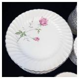 Scio Dorset Porcelain Dinnerware Set - Pink Rose on White with Platinum Trim-**NO SHIPPING**