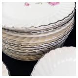 Scio Dorset Porcelain Dinnerware Set - Pink Rose on White with Platinum Trim-**NO SHIPPING**