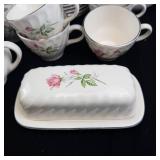 Scio Dorset Porcelain Dinnerware Set - Pink Rose on White with Platinum Trim-**NO SHIPPING**