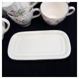 Scio Dorset Porcelain Dinnerware Set - Pink Rose on White with Platinum Trim-**NO SHIPPING**
