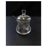 Princess House Etched Condiment Jar with Lid and Glass Spoon