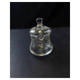 Princess House Etched Condiment Jar with Lid and Glass Spoon