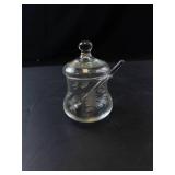 Princess House Etched Condiment Jar with Lid and Glass Spoon