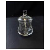 Princess House Etched Condiment Jar with Lid and Glass Spoon
