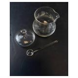 Princess House Etched Condiment Jar with Lid and Glass Spoon