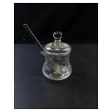 Princess House Vintage Etched Condiment Jar with Lid and Glass Spoon