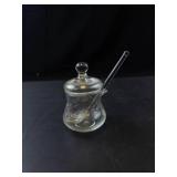 Princess House Vintage Etched Condiment Jar with Lid and Glass Spoon