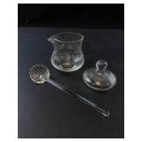 Princess House Vintage Etched Condiment Jar with Lid and Glass Spoon