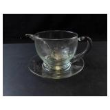 Princess House Heritage Etched Crystal Gravy Boat with Saucer and Ladle