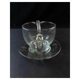 Princess House Heritage Etched Crystal Gravy Boat with Saucer and Ladle