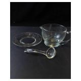 Princess House Heritage Etched Crystal Gravy Boat with Saucer and Ladle