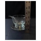 Princess House Heritage Etched Crystal Gravy Boat with Saucer and Ladle