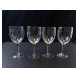 Princess House Heritage Crystal Wine Glasses - Set of 4 with Etched Floral Pattern