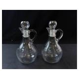 Set of Princess House Heritage Crystal Glass Cruets with Stoppers - Etched Floral Motif