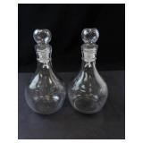 Set of Princess House Heritage Crystal Glass Cruets with Stoppers - Etched Floral Motif