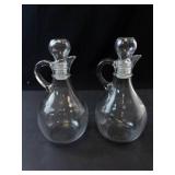Set of Princess House Heritage Crystal Glass Cruets with Stoppers - Etched Floral Motif