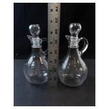 Set of Princess House Heritage Crystal Glass Cruets with Stoppers - Etched Floral Motif