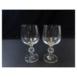 Bohemia Crystal Claudia Pattern Wine Goblets (Pair) with Faceted Ball Stem