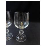 Bohemia Crystal Claudia Pattern Wine Goblets (Pair) with Faceted Ball Stem