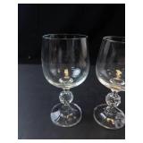 Bohemia Crystal Claudia Pattern Wine Goblets (Pair) with Faceted Ball Stem