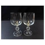 Bohemia Crystal Claudia Pattern Wine Goblets (Pair) with Faceted Ball Stem