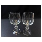 Bohemia Crystal Claudia Pattern Wine Goblets (Pair) with Faceted Ball Stem