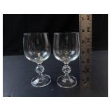 Bohemia Crystal Claudia Pattern Wine Goblets (Pair) with Faceted Ball Stem