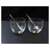 Princess House Etched Glass Condiment Bowls with Spoons (Lot of 2)