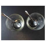 Princess House Etched Glass Condiment Bowls with Spoons (Lot of 2)