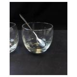 Princess House Etched Glass Condiment Bowls with Spoons (Lot of 2)