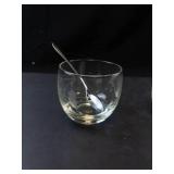 Princess House Etched Glass Condiment Bowls with Spoons (Lot of 2)