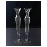 Princess House Heritage Crystal Bud Vases - Pair, Ruffled Rim & Etched Floral