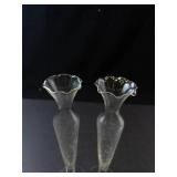 Princess House Heritage Crystal Bud Vases - Pair, Ruffled Rim & Etched Floral