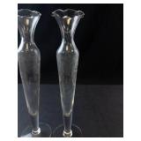 Princess House Heritage Crystal Bud Vases - Pair, Ruffled Rim & Etched Floral
