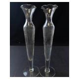 Princess House Heritage Crystal Bud Vases - Pair, Ruffled Rim & Etched Floral