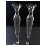 Princess House Heritage Crystal Bud Vases - Pair, Ruffled Rim & Etched Floral