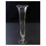 Princess House Glass Tall Fluted Vase with Ruffled Rim 8"